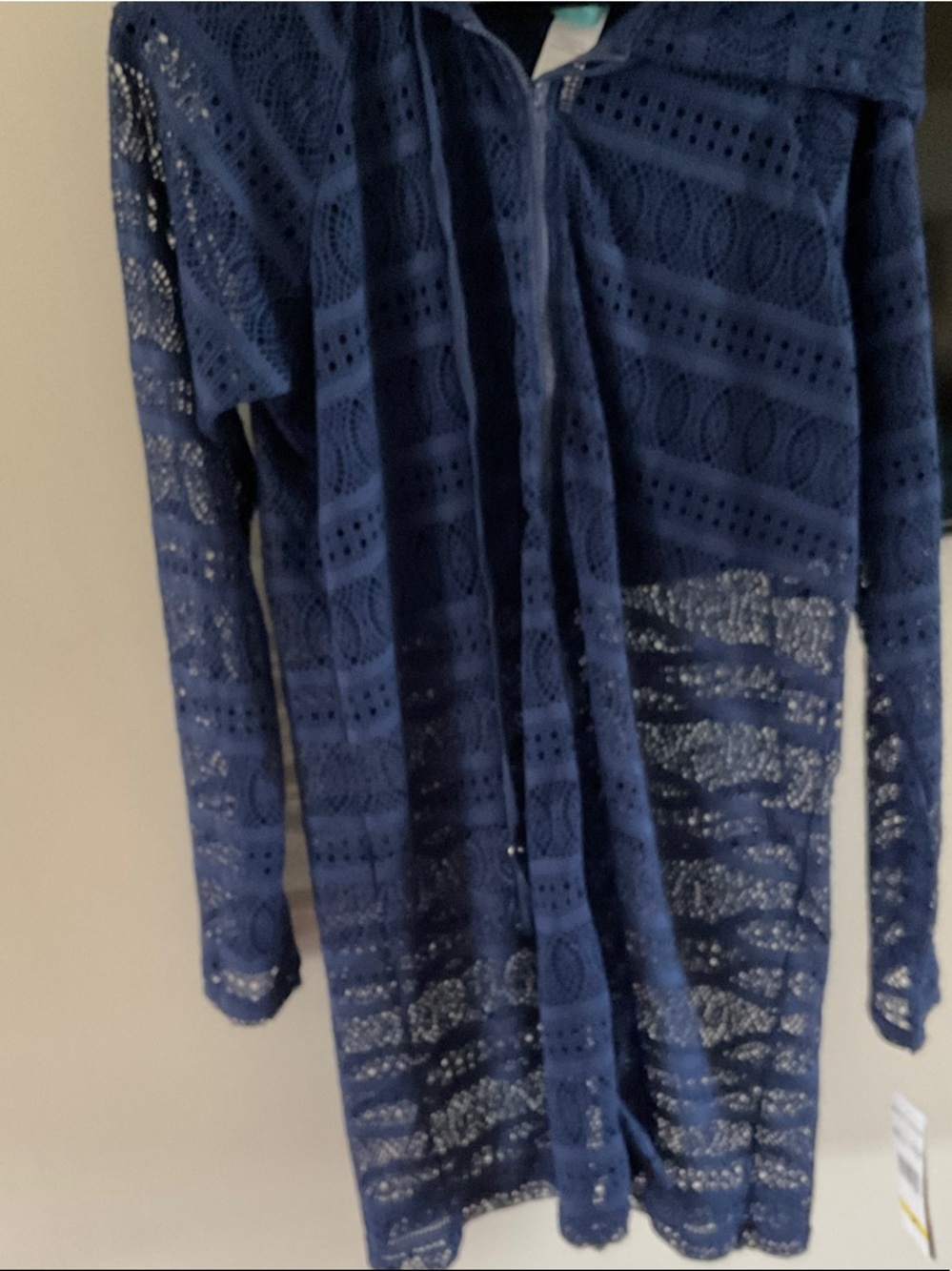 Beach House Navy Crochet Open Cardigan